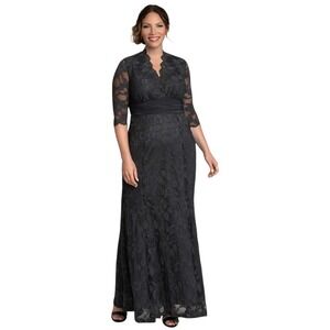 Kiyonna Plus Size 1 maxi Dress Screen Siren Evening Gown Black Lace Mother Bride
